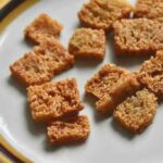 Kaofu gluten croutons on a plate.