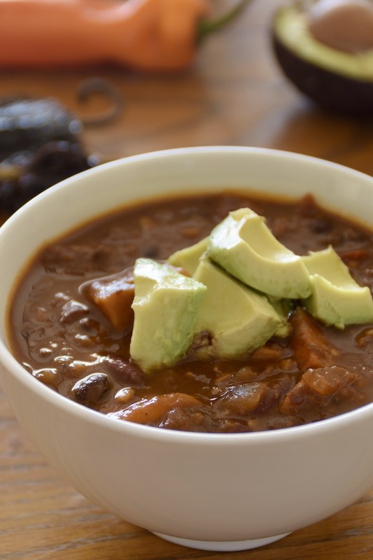 Vegan Sweet Potato Chili with Mulato Peppers