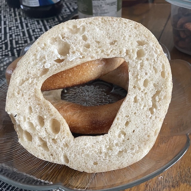 half a bagel sliced open