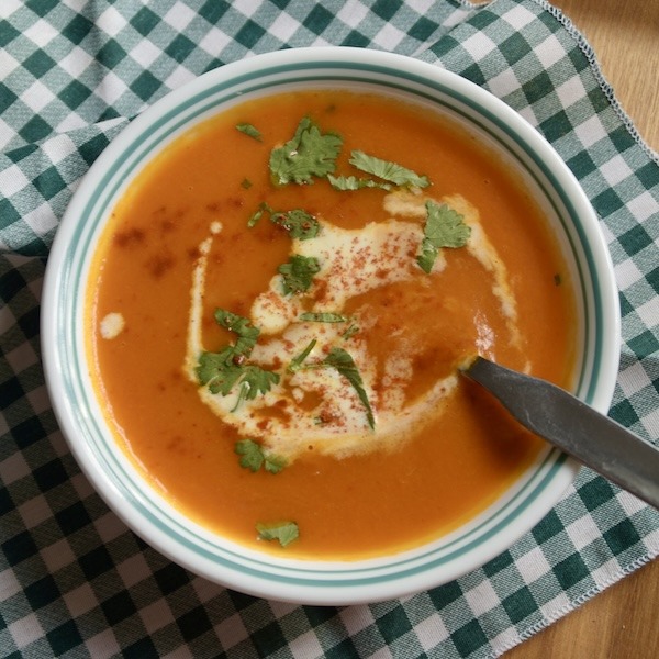 Carrot and Sweet Pepper Soup with Goulash Cream