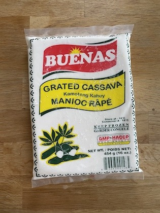 a package of frozen grated cassava