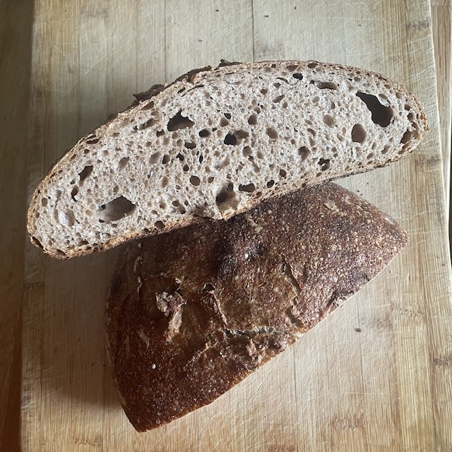 crumb shot of a whole grain loaf