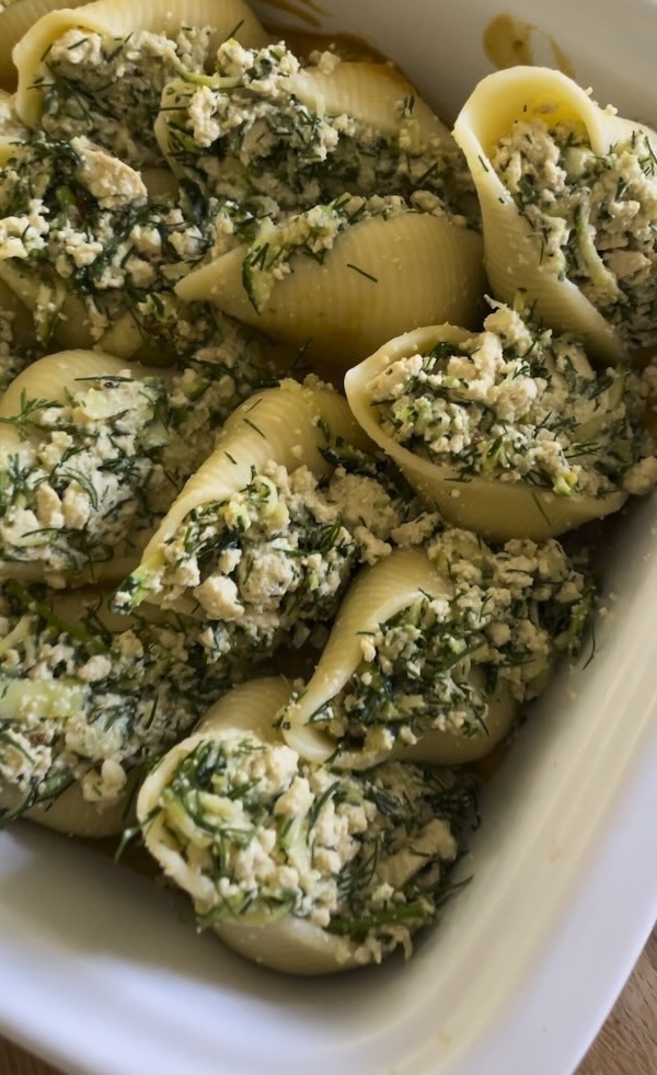 Tofu Stuffed Shells with Dill, Lemon and Zucchini